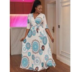 SHEIN Floral Maxi Dress in Blue and White